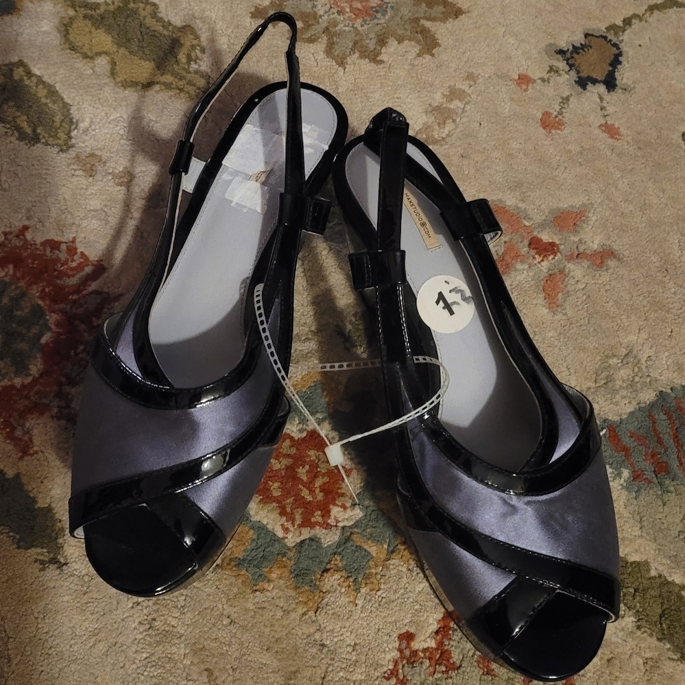 Periwinkle and black patent leather "platform" shoes from Max Studio